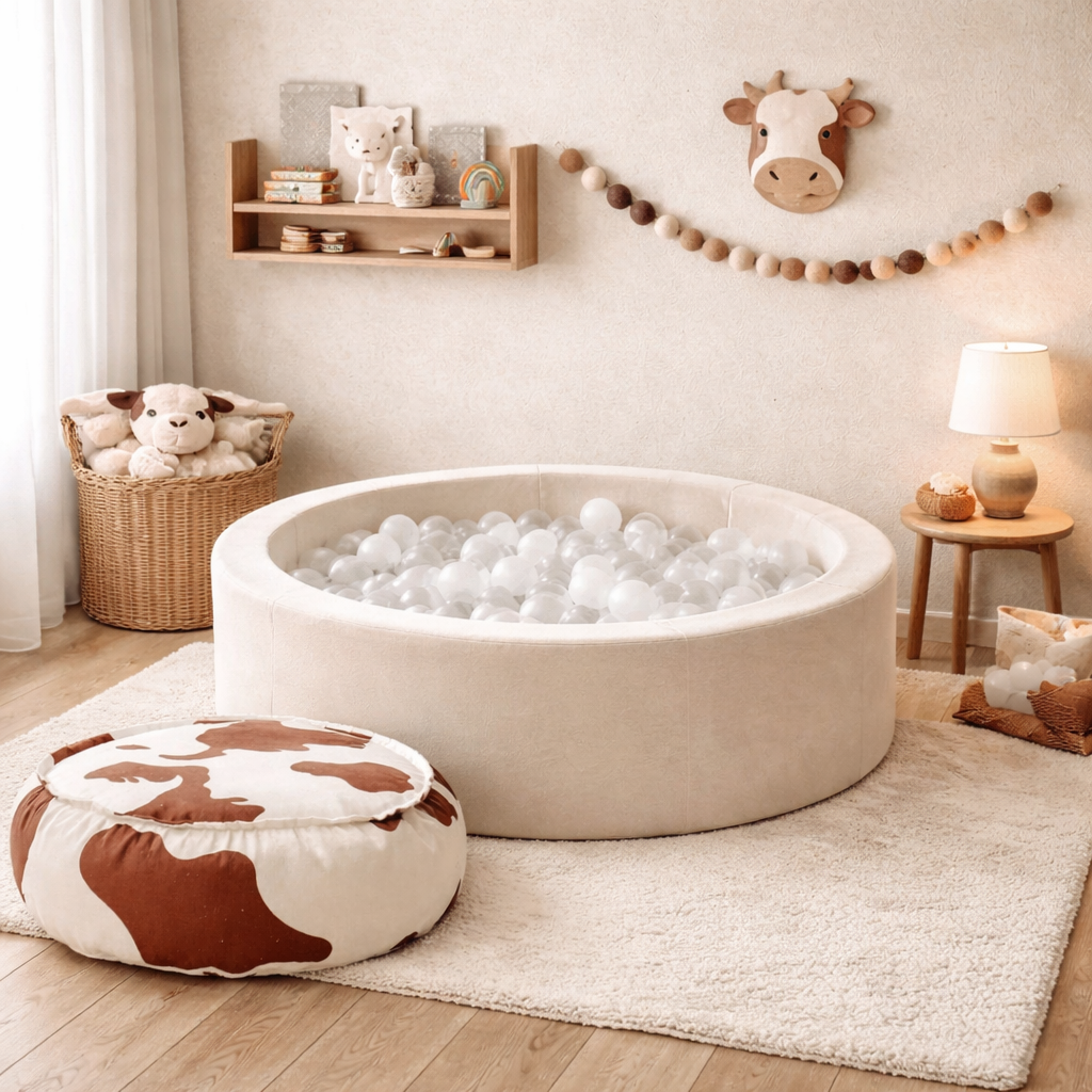 Foam Ball Pit for Child | Beige | 200 Balls White/Transparent
