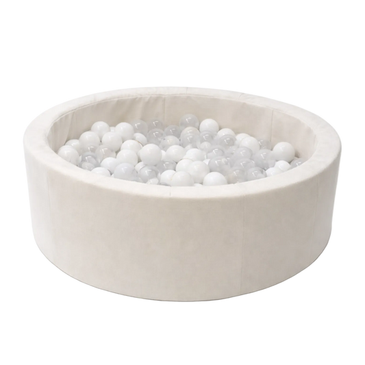 Foam Ball Pit for Child | Beige | 200 Balls White/Transparent