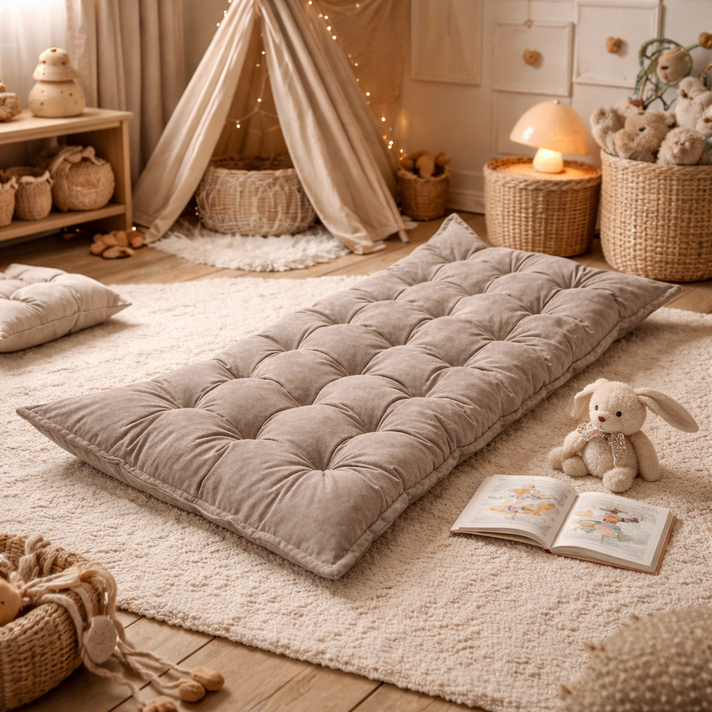Quilted Kids' Floor Cushion | Play & Relaxation Mat | Brown | 3 Sizes Available
