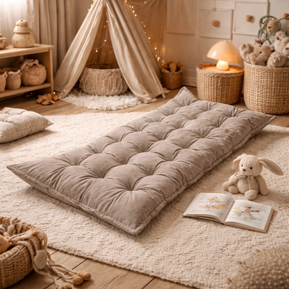 Quilted Kids' Floor Cushion | Play & Relaxation Mat | Brown | 3 Sizes Available