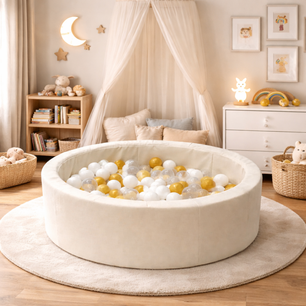 Foam Ball Pit for Child | Beige | 200 Balls Gold/Beige/White/Transparent