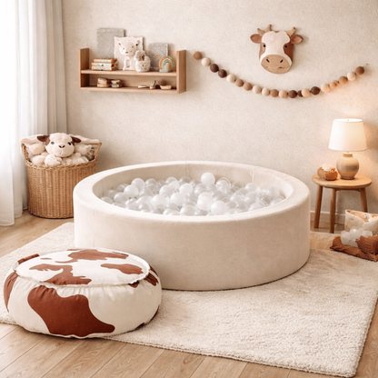 Foam Ball Pit for Child | Beige | 200 Balls White/Transparent