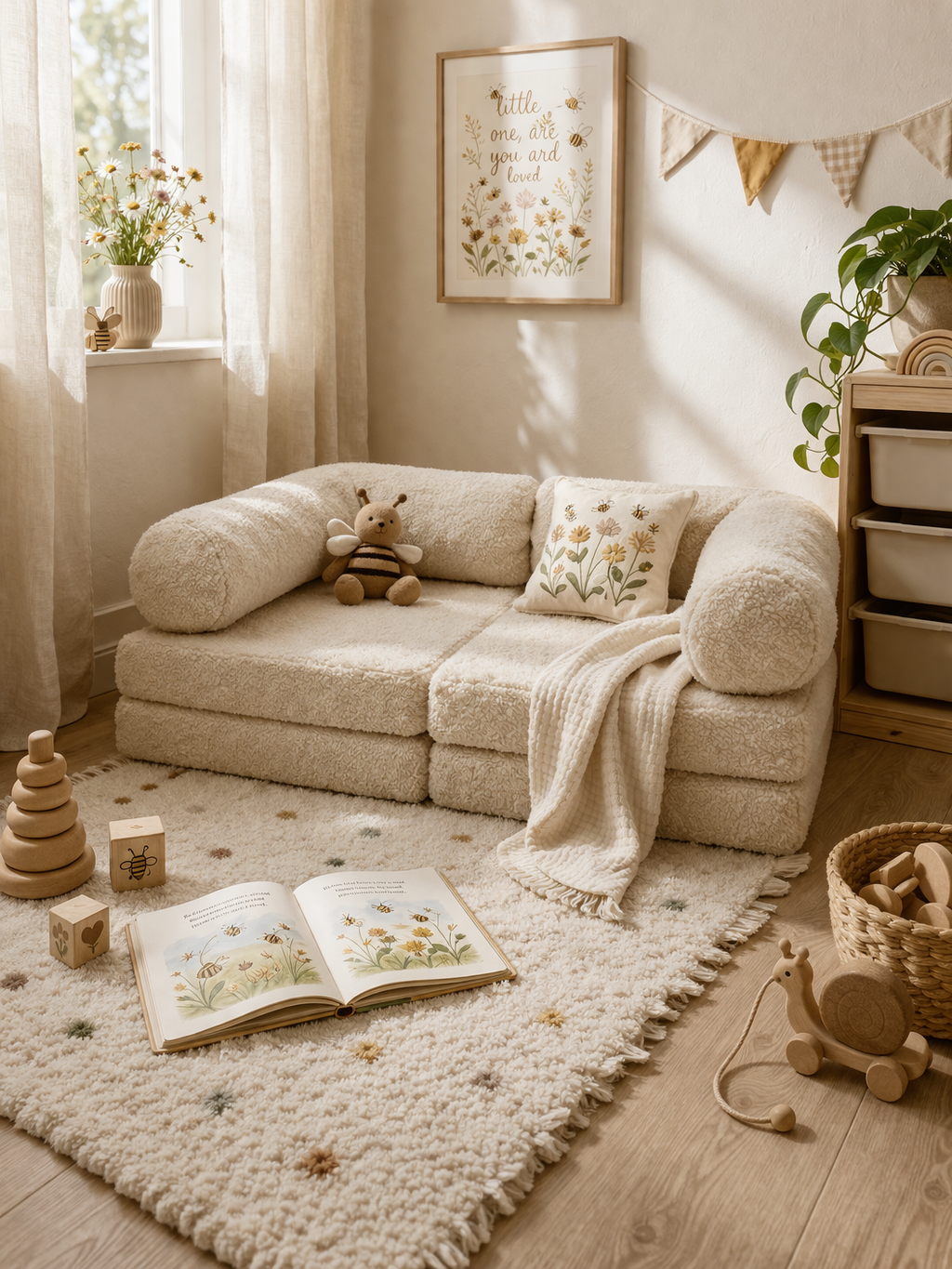 HoneyHug Soft Modular Sofa for Children – Teddy Cream