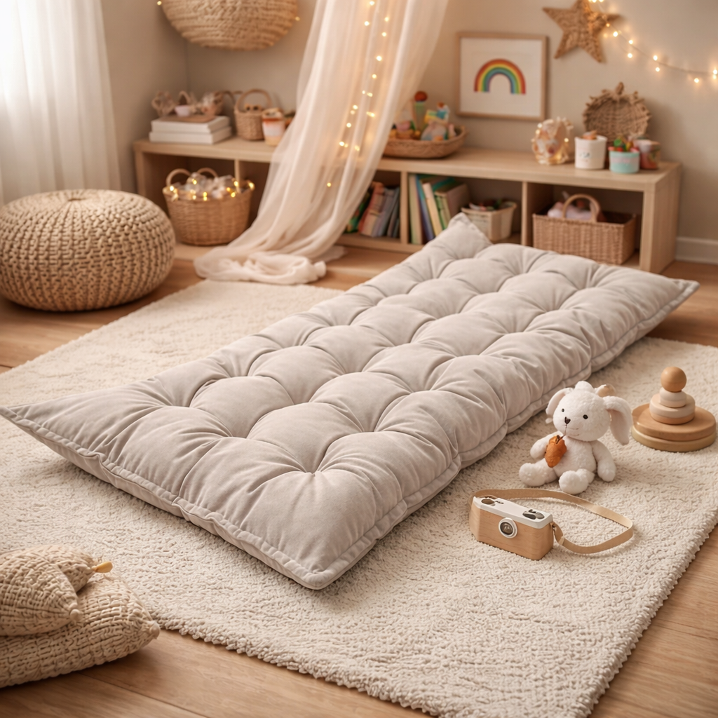 Quilted Kids' Floor Cushion | Play & Relaxation Mat | Gray | 3 Sizes Available