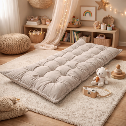 Quilted Kids' Floor Cushion | Play & Relaxation Mat | Gray | 3 Sizes Available