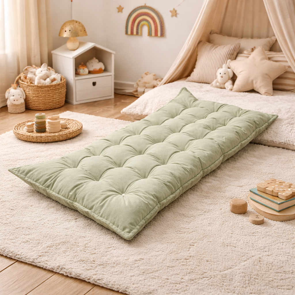 Quilted Kids' Floor Cushion | Play & Relaxation Mat | Green | 3 Sizes Available