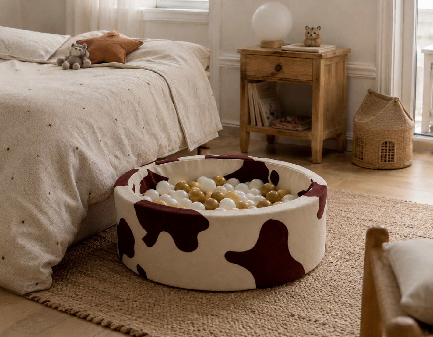 Foam Ball Pit for Child | Cow | 200 Balls White/Beige/Platinum Gold