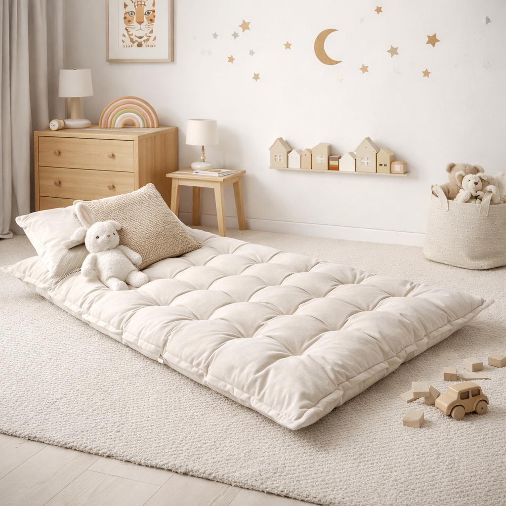 Quilted Kids' Floor Cushion | Play & Relaxation Mat | Beige | 3 Sizes Available