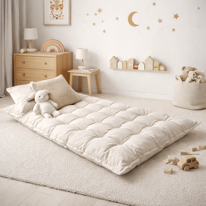 Quilted Kids' Floor Cushion | Play & Relaxation Mat | Beige | 3 Sizes Available